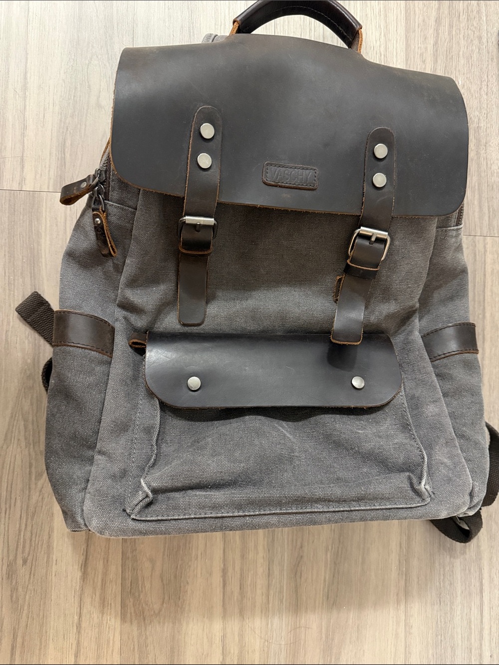 Canvas & Leather Grey Men's Backpack